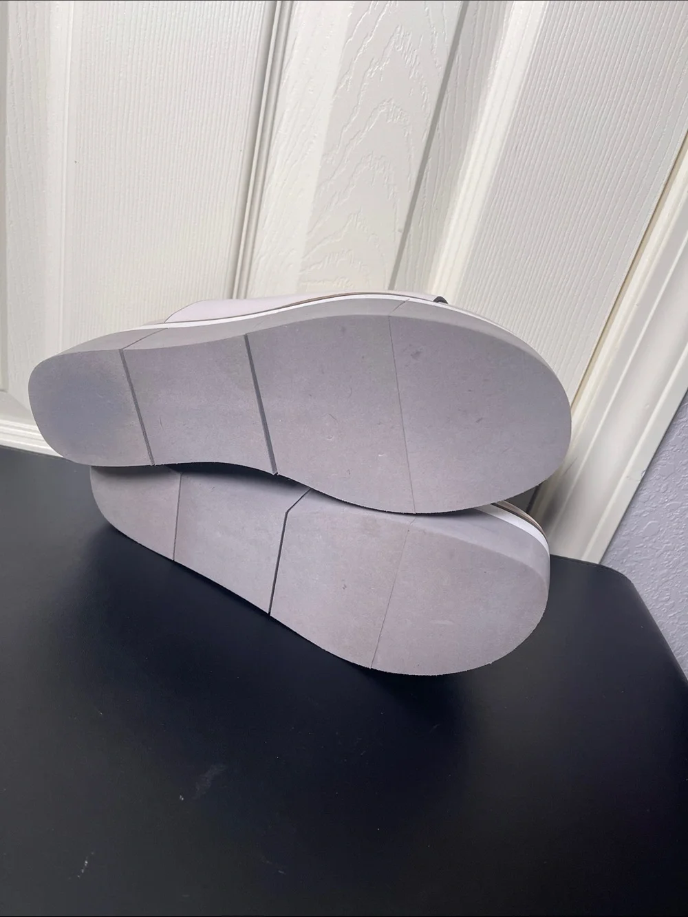 Naked Feet White and Gray Platform Slide Sandals